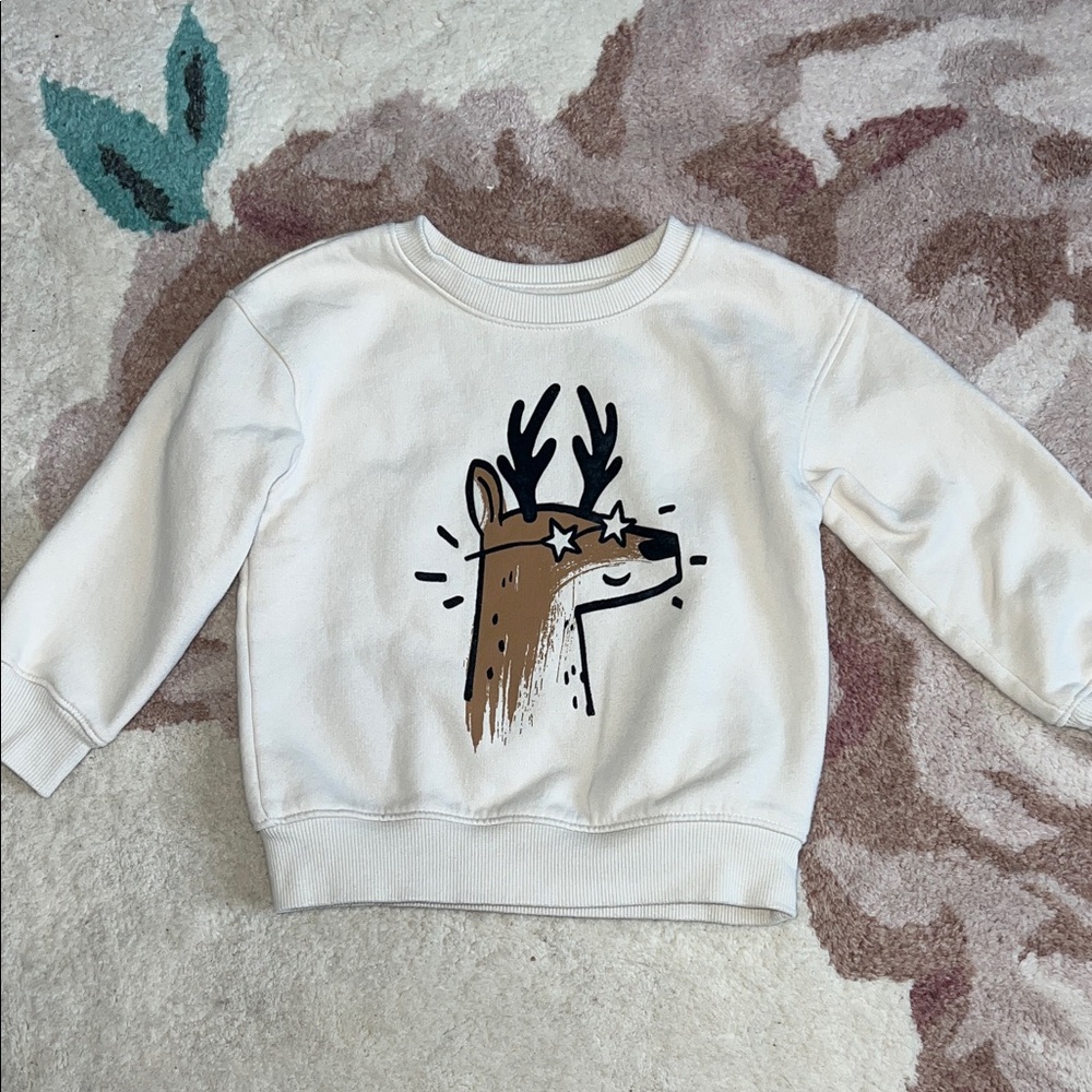 Cat & Jack Cream Sweatshirt with Reindeer Design, Unisex